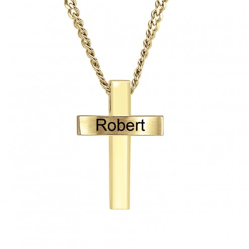 Stainless Steel Yellow Tone Personalized Cross Pendant (30x20mm)