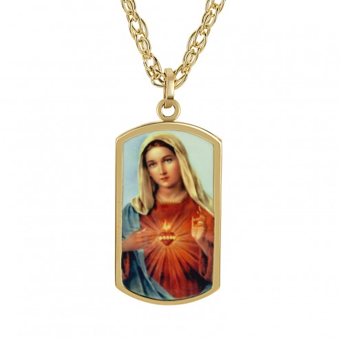 Stainless Steel Yellow Tone Personalized Mary Pendant (49x47mm)
