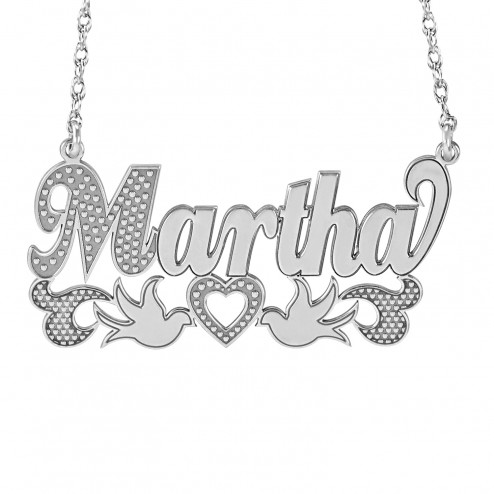 Name Necklace with Hearts and Scroll Accent