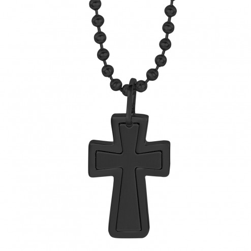 Stainless Steel Black Tone Men's Personalized Cross Pendant (25x16mm)