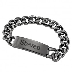 Stainless Steel Black Tone Men's High Polished Curbed ID Bracelet (15x43mm)