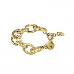 Stainless Steel Yellow Tone Women's Personalized Link Bracelet (15mm)
