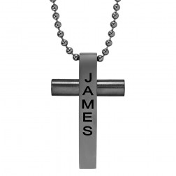 Stainless Steel Black Tone Personalized Cross Pendant (40x25mm)