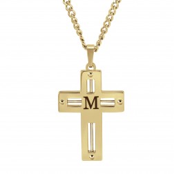 Stainless Steel Yellow Tone Men's Initial Cross Pendant (35x25mm)