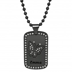 Stainless Steel Black Tone Women's High Polished Butterfly Dog Tag Personalized Pendant (30x19mm)